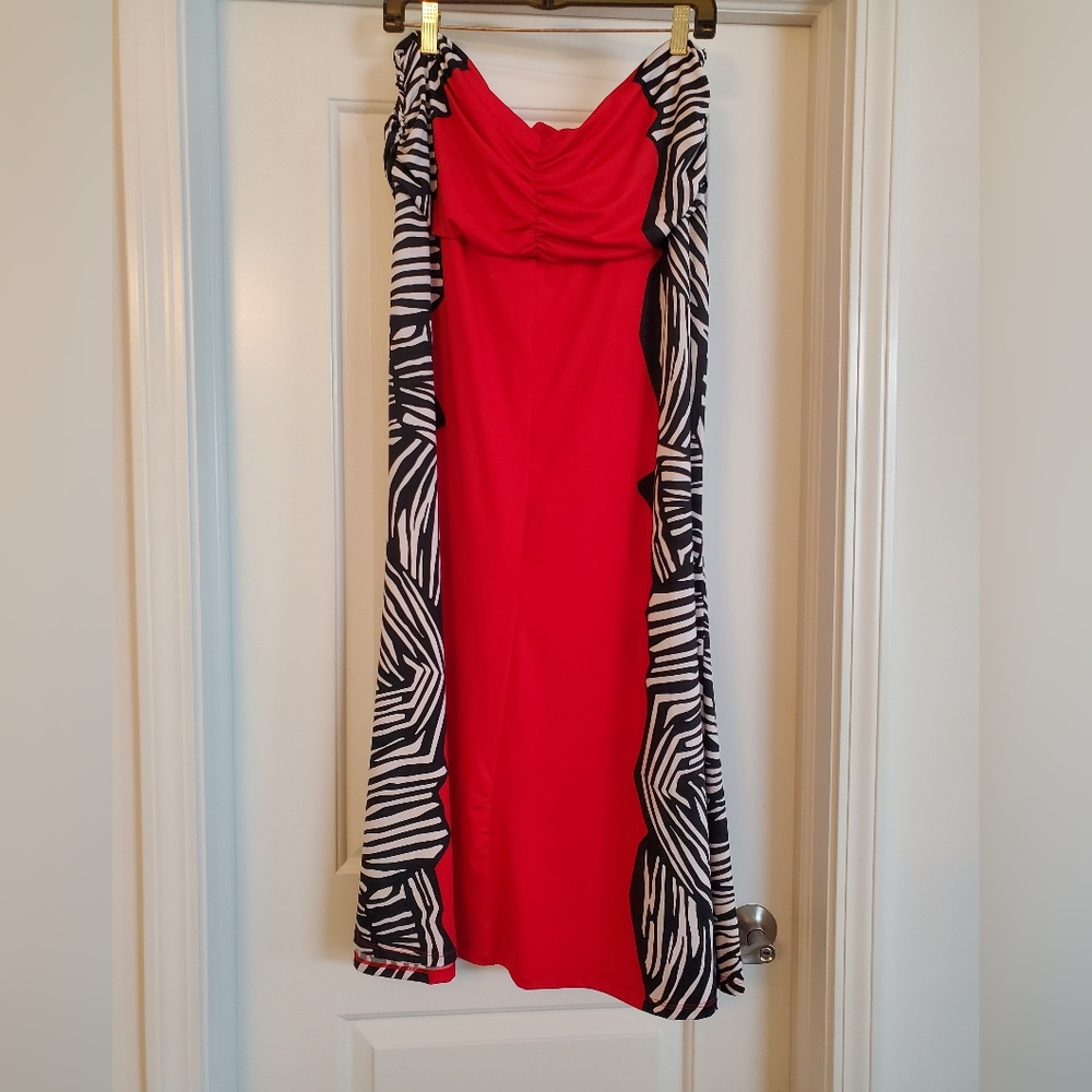 NWOT Red Maxi skirt with black and white zebra accents
